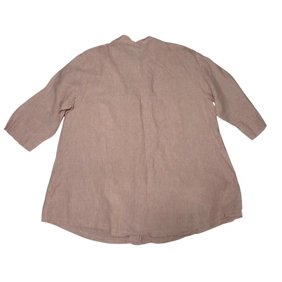 FLAX Linen Tunic Top Womens 1G Dusty Pink Button Down Mandarin Collar 3/4 Sleeve - Picture 8 of 8
